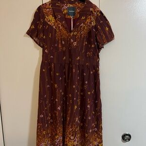 Modcloth Burgundy Floral Midi Dress NWT